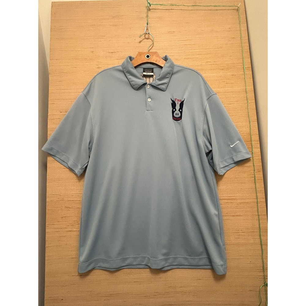 Nike Golf Dri Fit Polo Shirt Mens Large Blue Fire Swine Embroidered‎ Golf Shirt